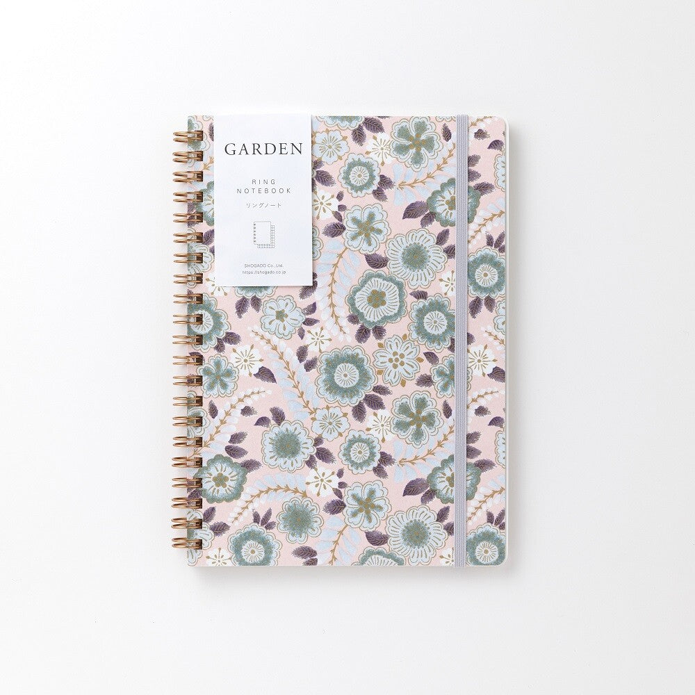 Shogado Yuzen Ring Notebook A5 - Garden Series - Pale Pink #5 (Made in Kyoto, Japan)