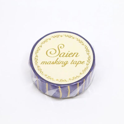 Kamiiso SAIEN Washi Tape - Purple with Gold Stripes (Made in Japan)