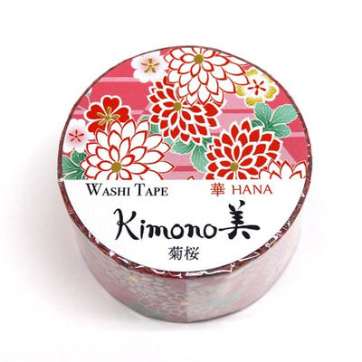 Kamiiso Yuzen Washi Tape - Kimono "Hana" Series - Sakura & Dahlia  (Made in Japan)