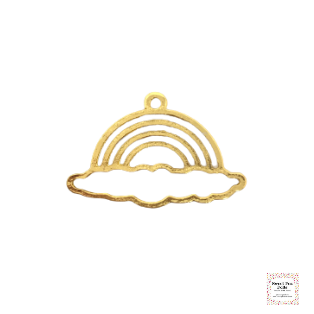 Resin Open Back Bezel - Cloud with Rainbow - Gold