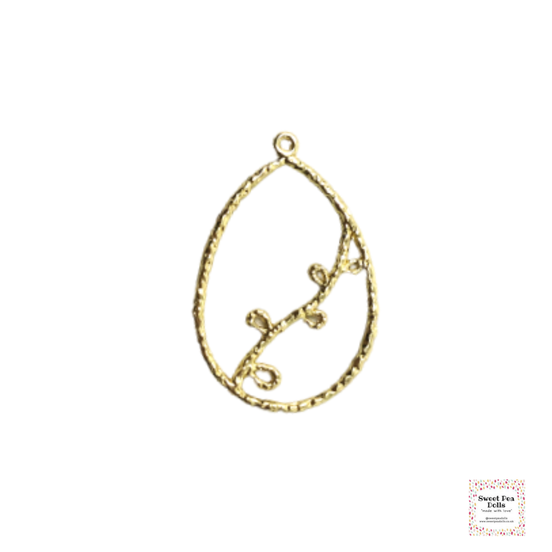 Resin Open Back Bezel - Gold Teardrop Floral Design
