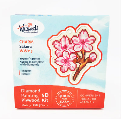 Wizardi Wooden Charms Diamond Painting Kit - Sakura Blossom
