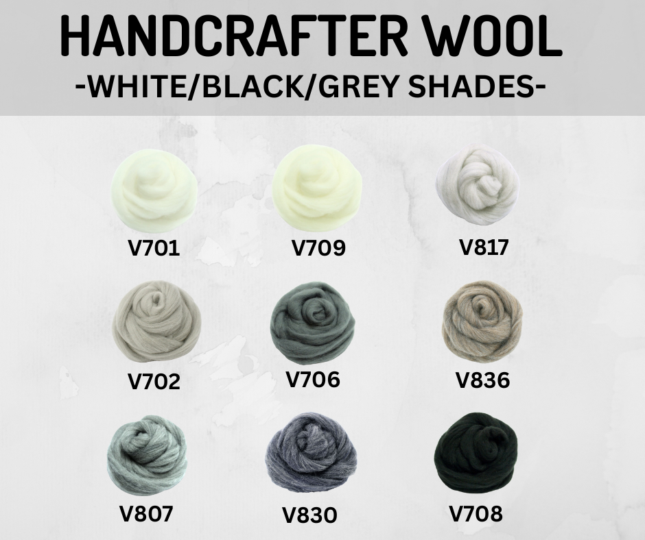 HandCrafter Super Fast Needle Felting Wool - Black / White / Grey Shades - Dropdown Selection