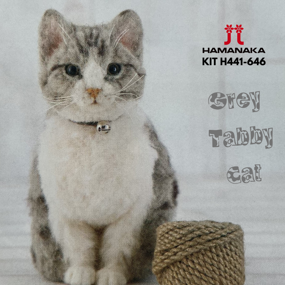 Hamanaka Realistic Needle Felting Kit - Grey Tabby Cat (English)