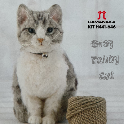 Hamanaka Realistic Needle Felting Kit - Grey Tabby Cat (English)