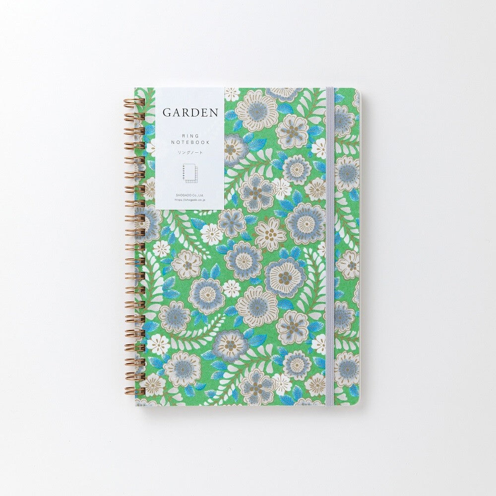 Shogado Yuzen Ring Notebook A5 - Garden Series - Green #6 (Made in Kyoto, Japan)