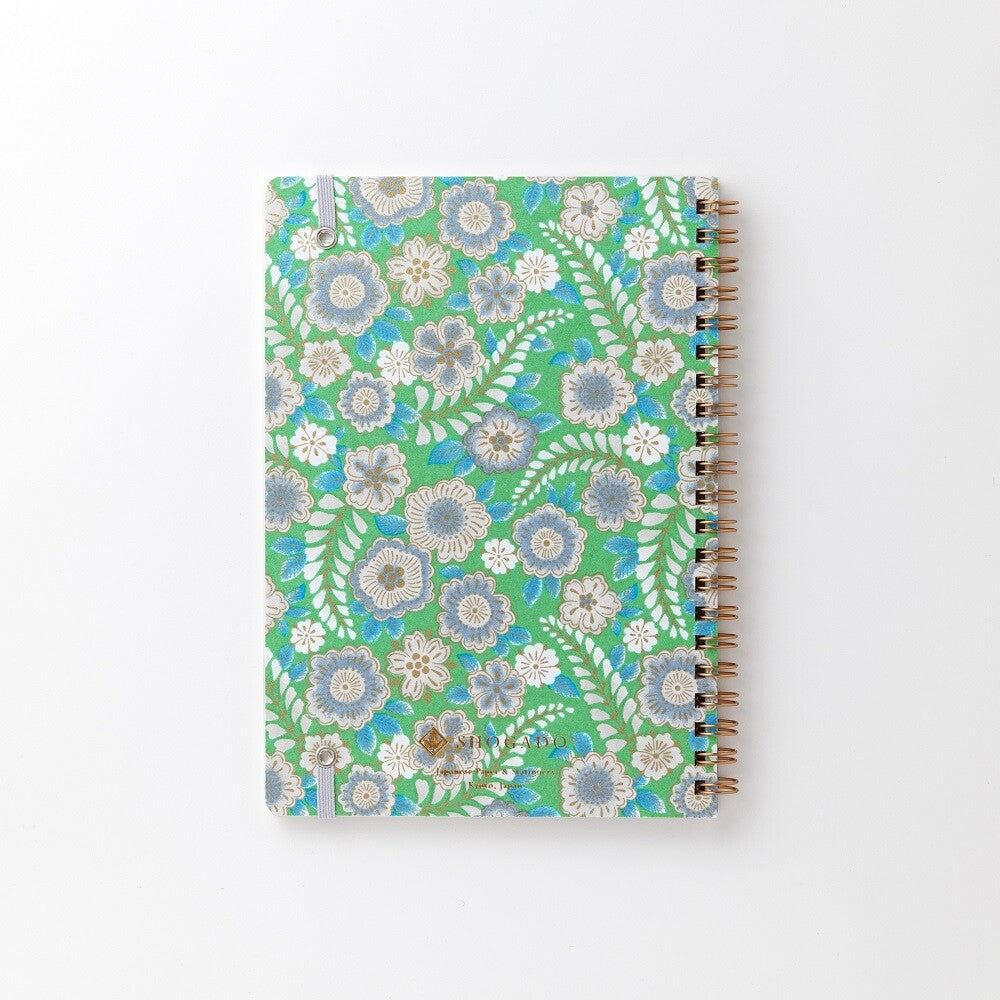 Shogado Yuzen Ring Notebook A5 - Garden Series - Green #6 (Made in Kyoto, Japan)
