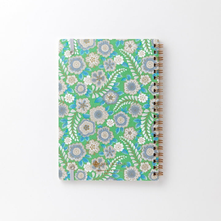 Shogado Yuzen Ring Notebook A5 - Garden Series - Green #6 (Made in Kyoto, Japan)