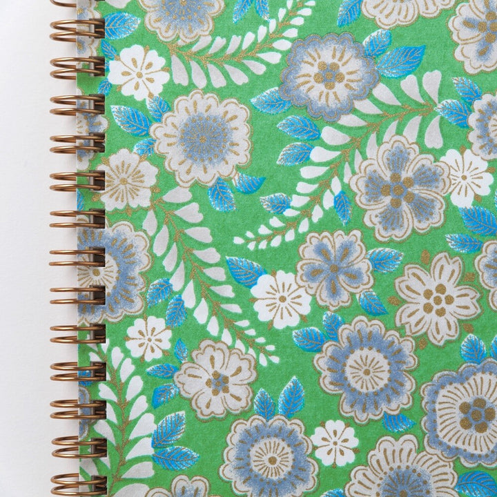 Shogado Yuzen Ring Notebook A5 - Garden Series - Green #6 (Made in Kyoto, Japan)
