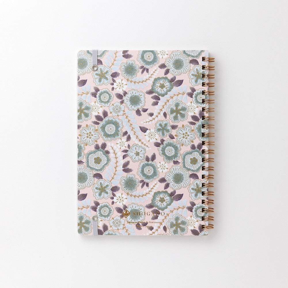 Shogado Yuzen Ring Notebook A5 - Garden Series - Pale Pink #5 (Made in Kyoto, Japan)