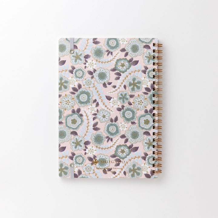 Shogado Yuzen Ring Notebook A5 - Garden Series - Pale Pink #5 (Made in Kyoto, Japan)