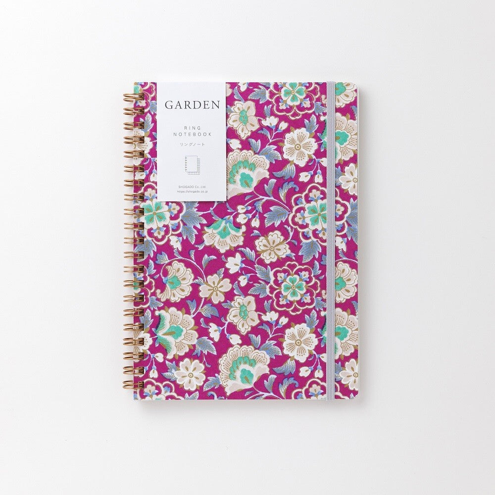Shogado Yuzen Ring Notebook A5 - Garden Series - Purple #3 (Made in Kyoto, Japan)