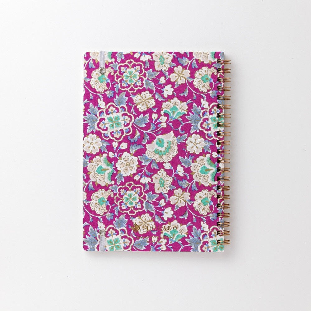 Shogado Yuzen Ring Notebook A5 - Garden Series - Purple #3 (Made in Kyoto, Japan)