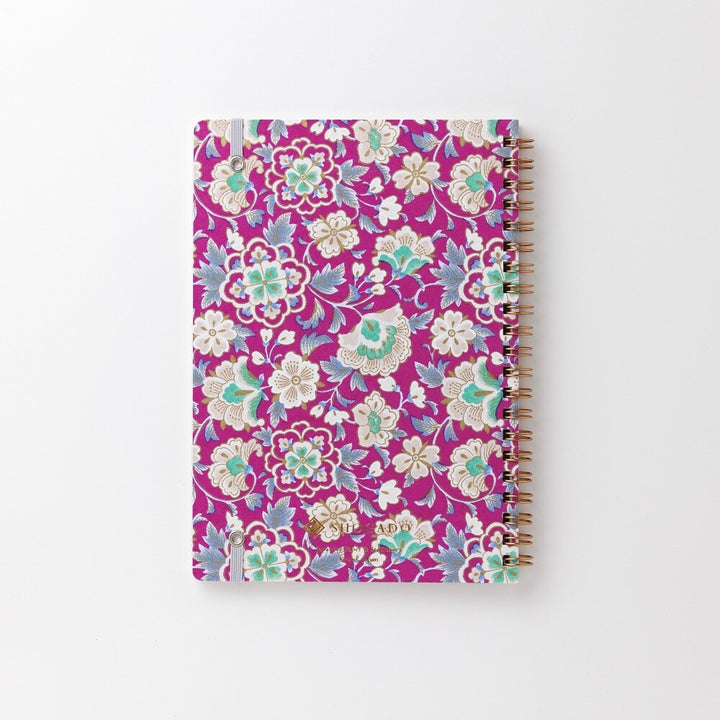Shogado Yuzen Ring Notebook A5 - Garden Series - Purple #3 (Made in Kyoto, Japan)