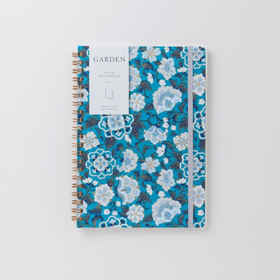 Shogado Yuzen Ring Notebook A5 - Garden Series - Blue #4 (Made in Kyoto, Japan)