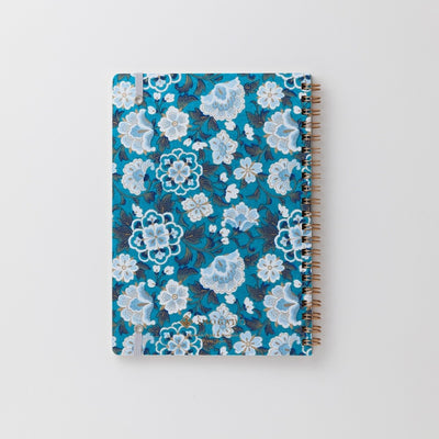 Shogado Yuzen Ring Notebook A5 - Garden Series - Blue #4 (Made in Kyoto, Japan)