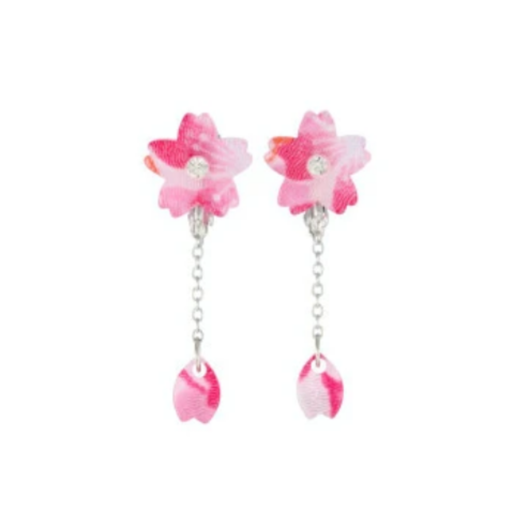 Japanese Fabric Sakura Flower Resin Earrings - Pink
