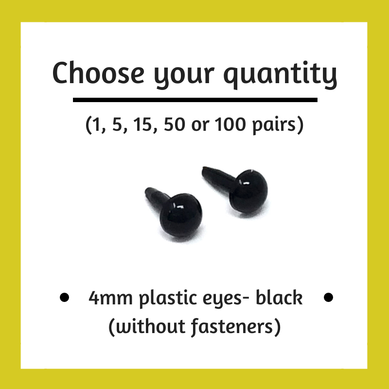 Black Plastic Craft Eyes - 4mm (Choose Quantity)