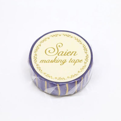 Kamiiso SAIEN Washi Tape - Purple with Gold Stripes (Made in Japan)