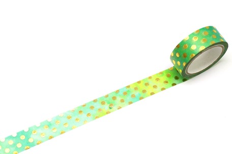 Kamiiso SAIEN Washi Tape - Green with Polka Dots (Made in Japan)