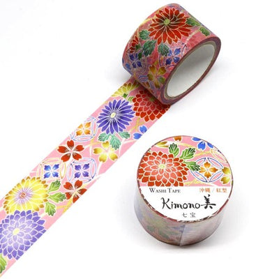 Kamiiso Yuzen Washi Tape - Kimono Series - Okinawa Cloisonne Flowers  (Made in Japan)