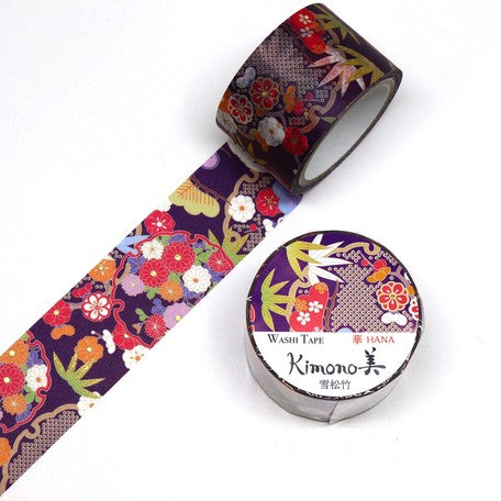 Kamiiso Yuzen Washi Tape - Kimono "Hana" Series - Purple Floral  (Made in Japan)