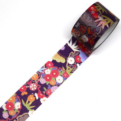 Kamiiso Yuzen Washi Tape - Kimono "Hana" Series - Purple Floral  (Made in Japan)