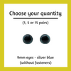 Silver Blue Plastic Craft Eyes - 9mm (Choose Quantity)