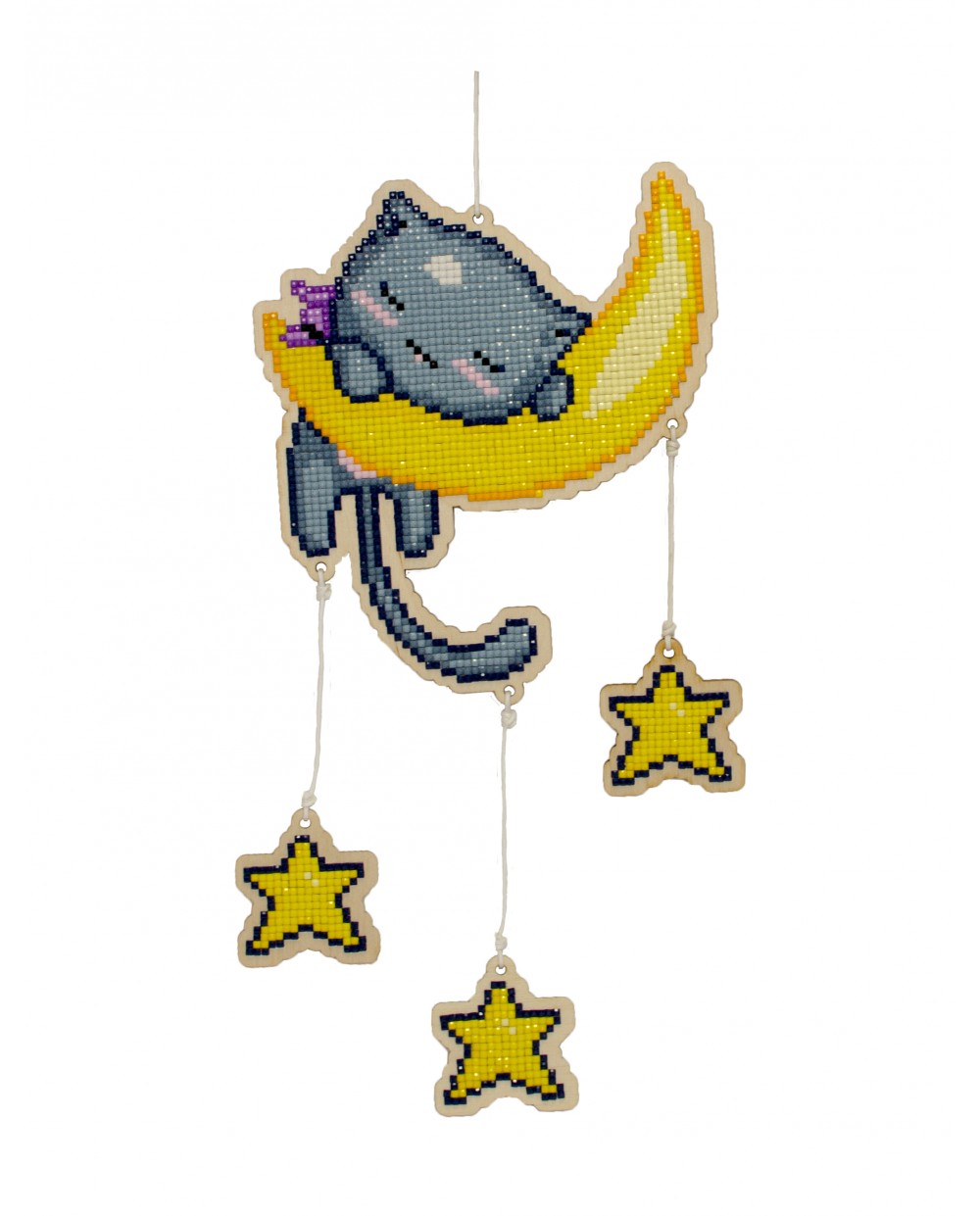 Wizardi Wooden Charms Diamond Painting Kit - Cat in The Moon