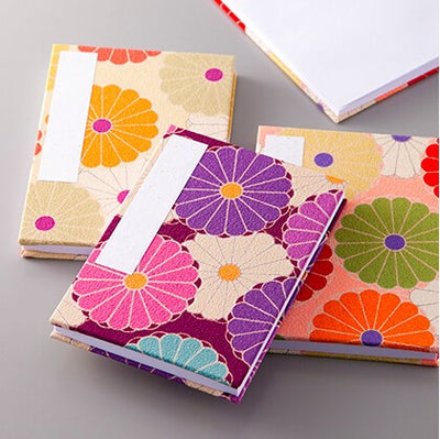 Corazon Chirimen Fabric Folding Stampbook - "Kiku" Chrysanthemum - Beige (Made in Kyoto, Japan)