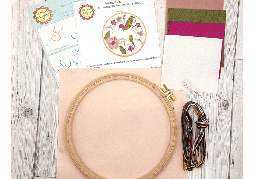 Corinne Lapierre Applique Hoop Sewing Kit - Hummingbird (19cm Hoop)