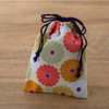 Corazon Chirimen Fabric Drawstring Pouch - "Kiku" Chrysanthemum - Beige (Made in Japan)