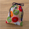 Corazon Chirimen Fabric Drawstring Pouch - "Kiku" Chrysanthemum - Pink (Made in Japan)