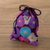 Corazon Chirimen Fabric Drawstring Pouch - "Kiku" Chrysanthemum - Purple (Made in Japan)