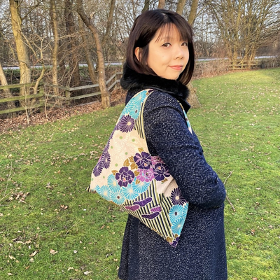 Noren Japanese Furoshiki Foldable Bag - Floral Purple (Made in Japan)
