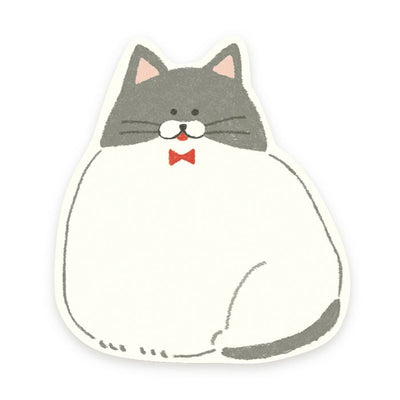 Furukawa Paper Works - Die Cut Sticky Note Block - Grey & White Cat