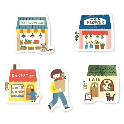 Furukawa Paper Works - Flake Sticker Pack - "Odekake" - Shops