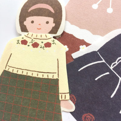 Furukawa Paper Works - Kisakae Letter Set - Dress up Girl - Floral clothes