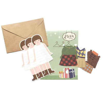 Furukawa Paper Works - Kisakae Letter Set - Dress up Girl - Plaid style