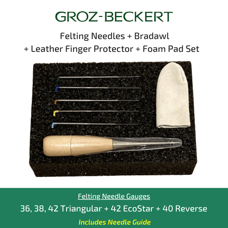 Ultimate Felting Tool Set - Groz-Beckert Felting Needles, Bradawl, Finger Protector and Foam Pad