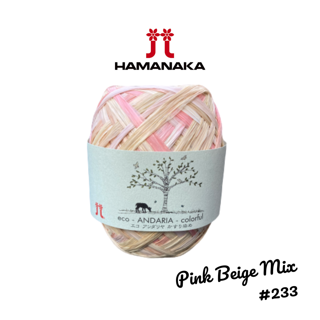 Hamanaka Eco-Andaria Colourful Raffia Yarn - Pink Beige Mix #233