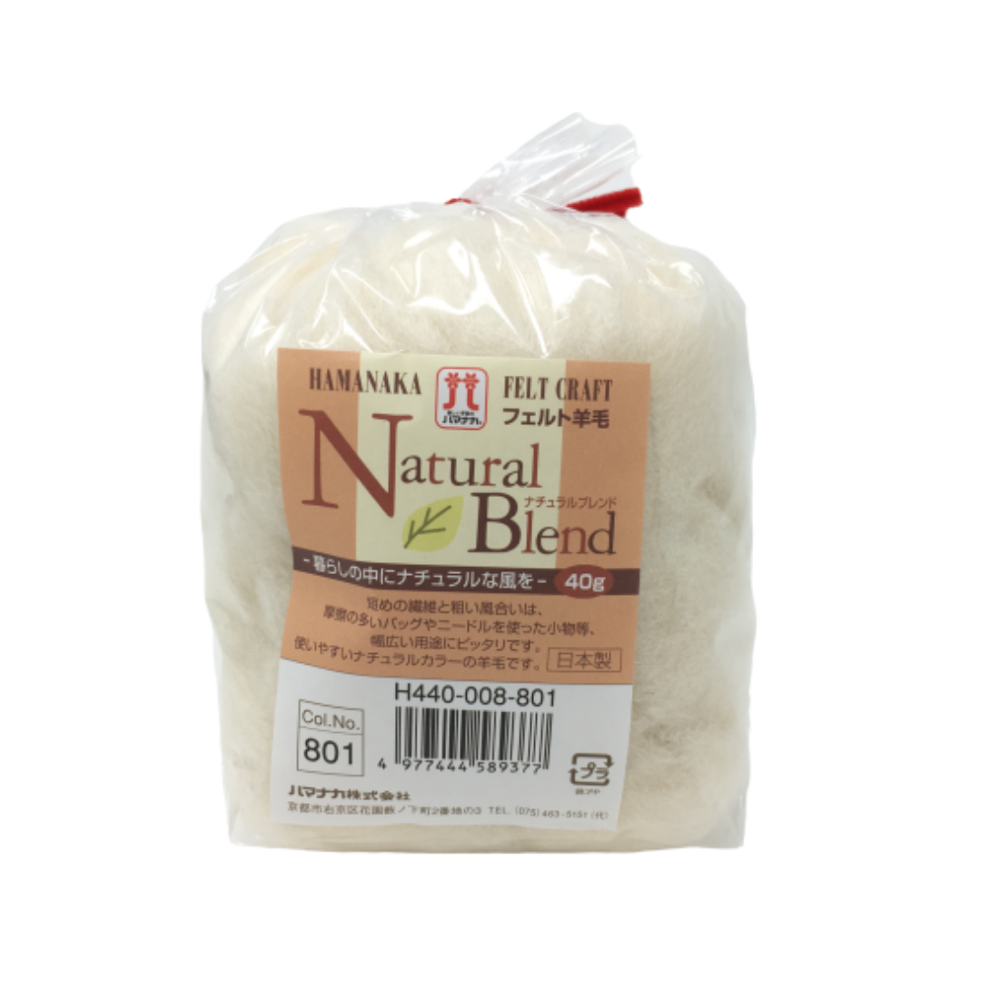 Hamanaka Natural Blend Merino Roving - Cream 40g