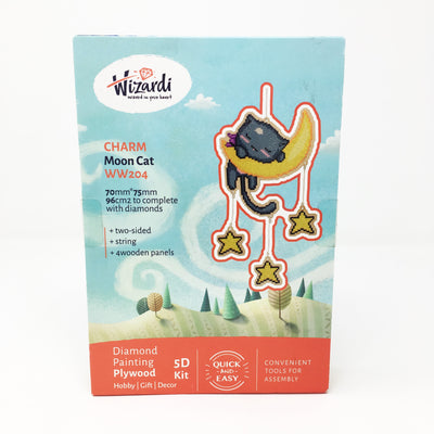 Wizardi Wooden Charms Diamond Painting Kit - Cat in The Moon