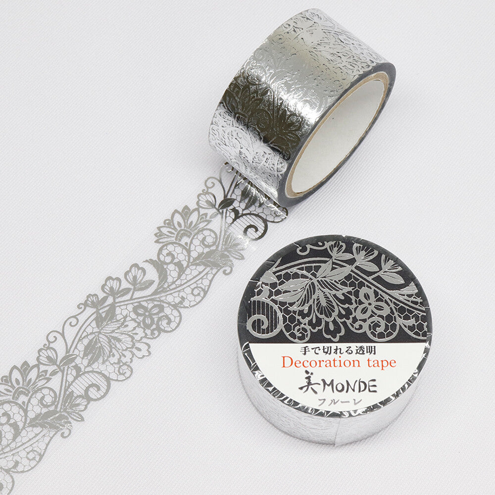 Kamiiso Monde Clear Decorative Tape - Silver Floral (Made in Japan)