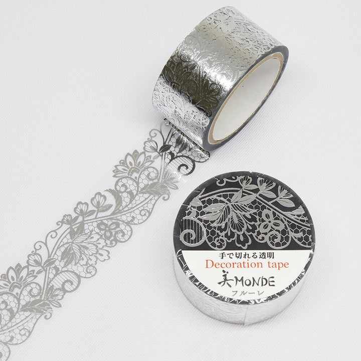 Kamiiso Monde Clear Decorative Tape - Silver Floral (Made in Japan)