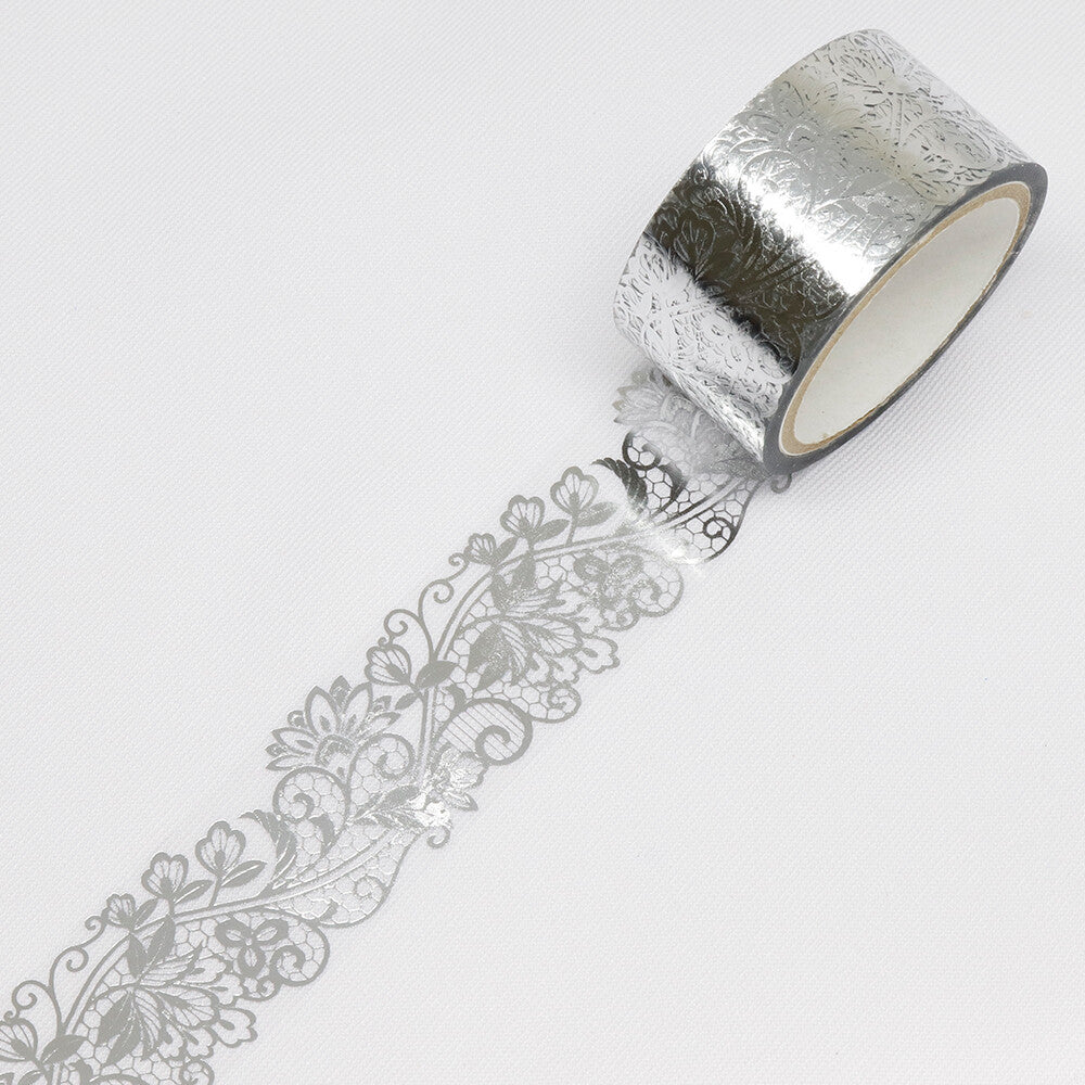 Kamiiso Monde Clear Decorative Tape - Silver Floral (Made in Japan)