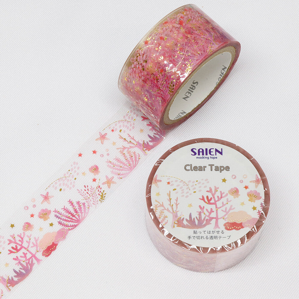 Kamiiso SAIEN Clear Masking Tape - Pink Coral (Made in Japan)
