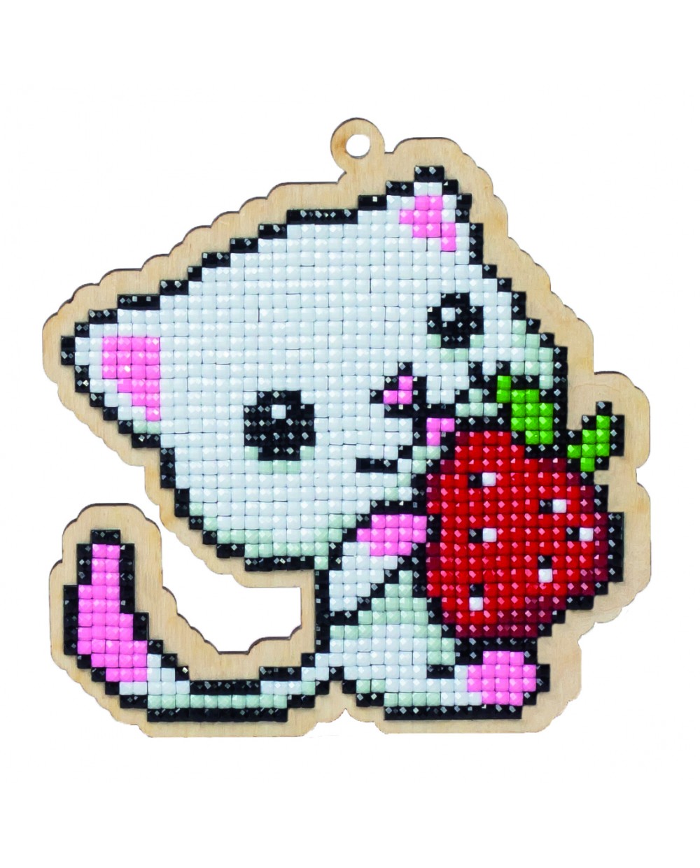 Wizardi Wooden Charms Diamond Painting Kit - Kitten with Strawberry