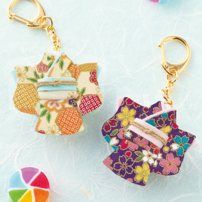 Panami Japanese Fabric Kimono Keyring Charm Craft Kit - Gold & Purple Kimono