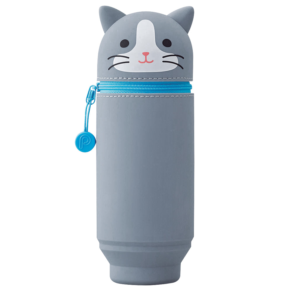 Punilabo Stand Pencil Case (Big) - Grey and White Cat